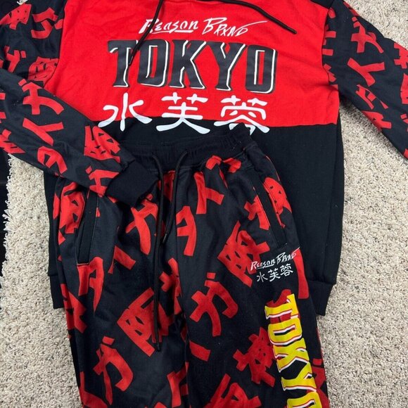 Reason Brand Hoodie And Sweatpants Red Black Tokyo Japan Print Anime Large Mens - Picture 1 of 10